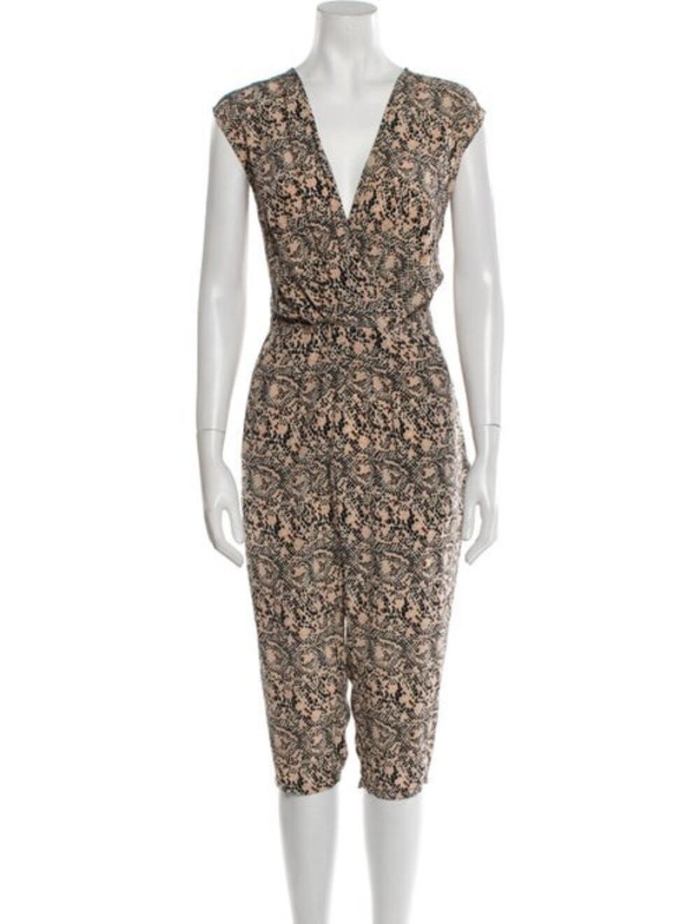 Thakoon Silk Animal Print V Neck Capri Bloomer Romper Size Small